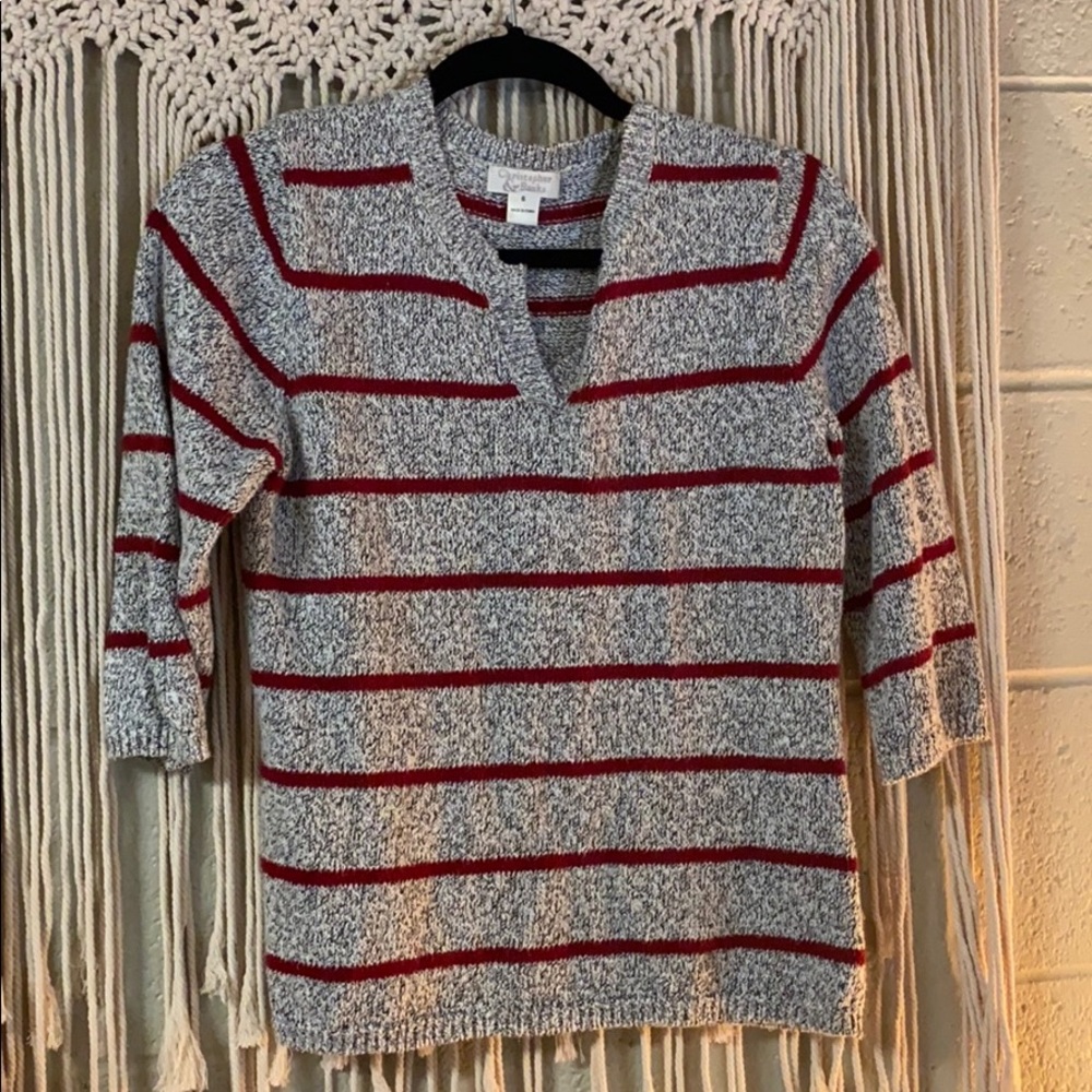 Light Grey Sweater with Red Stripes